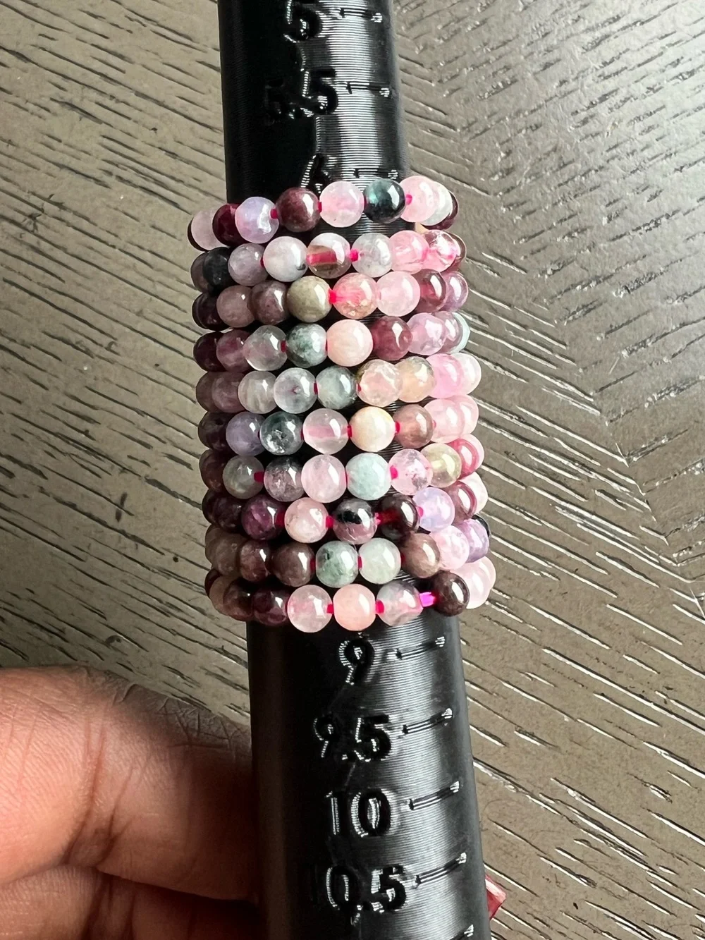 Watermelon tourmaline beaded ring  SIZE 8 ( ONE )